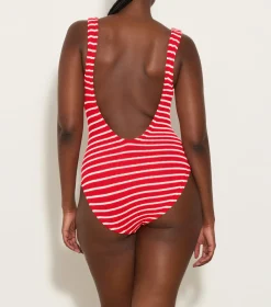 Hunza G Square Neck-Square Neck Swim - Red/White Stripe