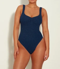Hunza G Scoop Neck-Tonya Swim Lurex - Navy/Silver