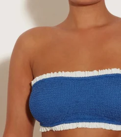 Hunza G Bikini Sets-Tracey Frill Bikini - Metallic Denim